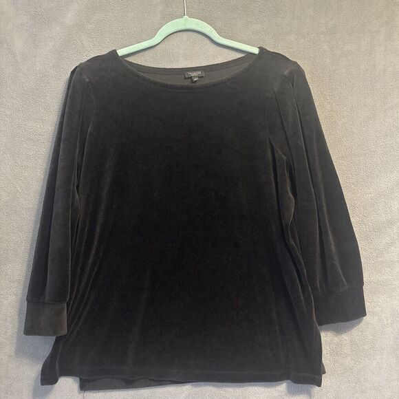 Talbots Velvet Puff Sleeve Top Blouse Women Plus Petite Size 1X Black Whimsigoth - Picture 1 of 9